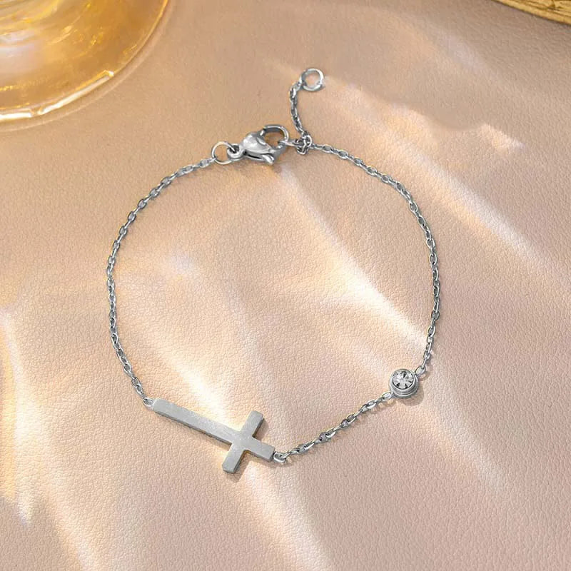 Bracelet with Cross for Women Gold & Silver