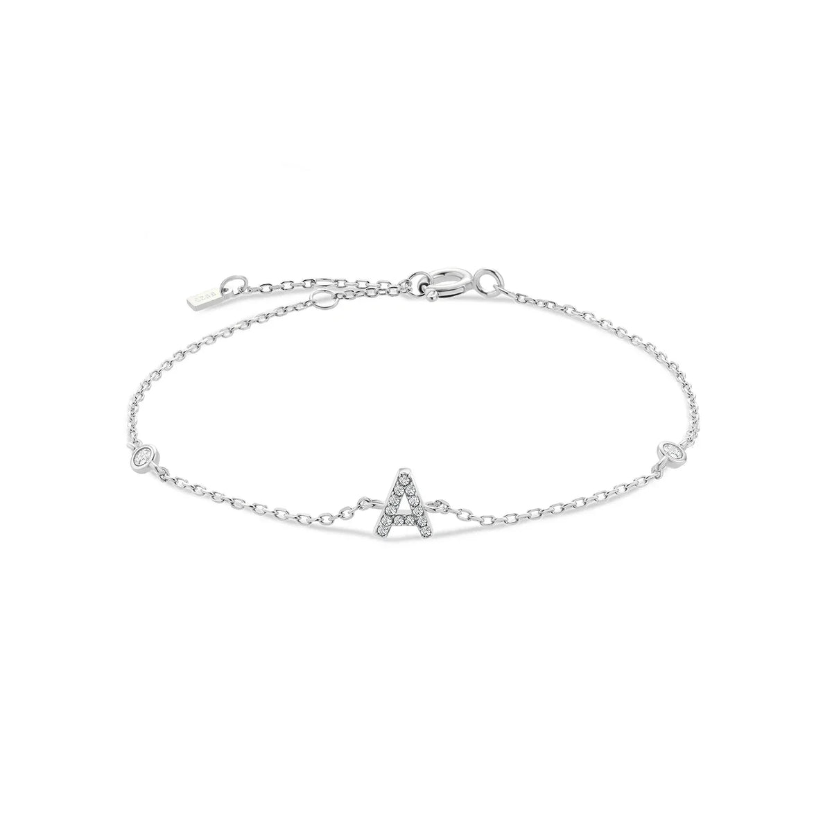 Bracelet with silver rhinestone initial a