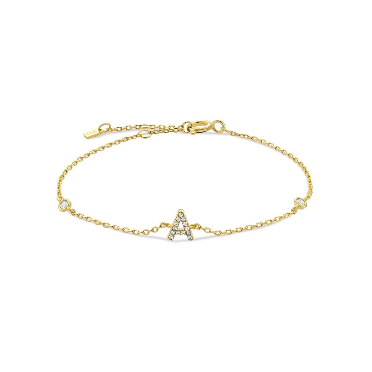 Gold rhinestone initial bracelet a