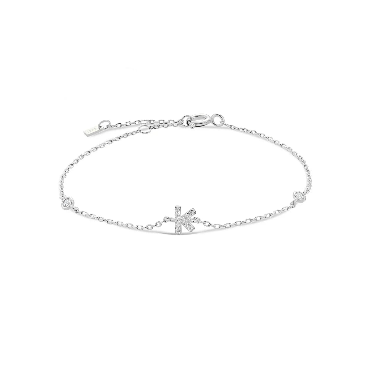 Bracelet with silver rhinestone initial k