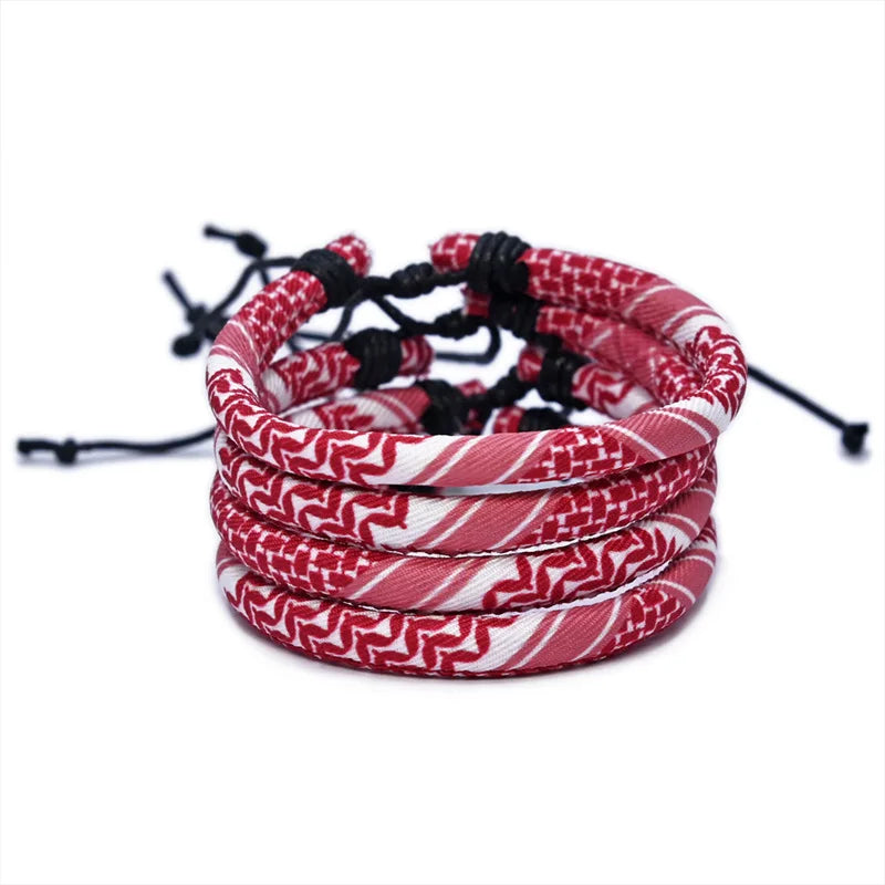 Bracelet with Arabic keffiyeh pattern for men or women red