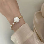 Bracelet with Beads and White Rose Flower