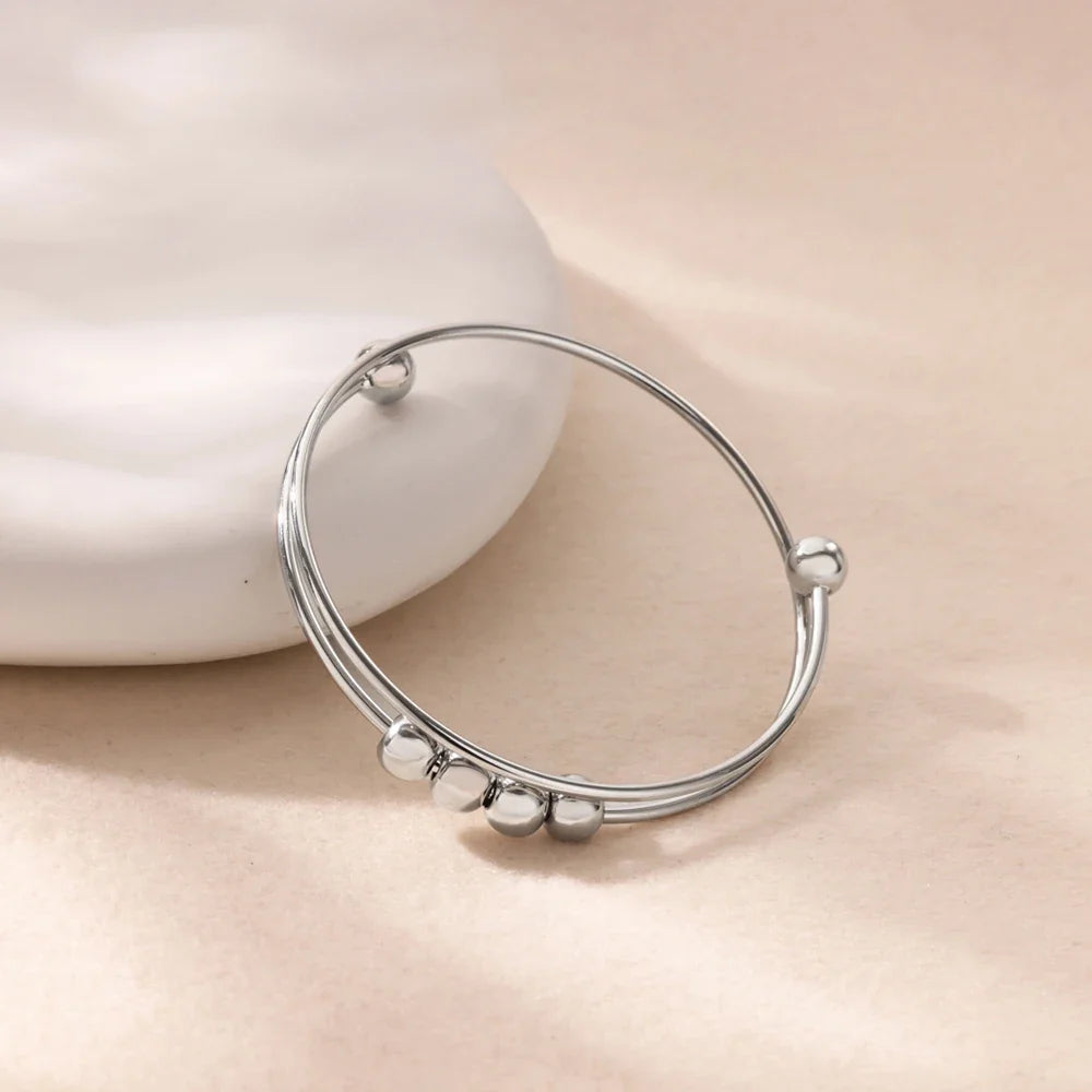 Stress-Relief Rotating Bead Bracelet for Men or Women silver