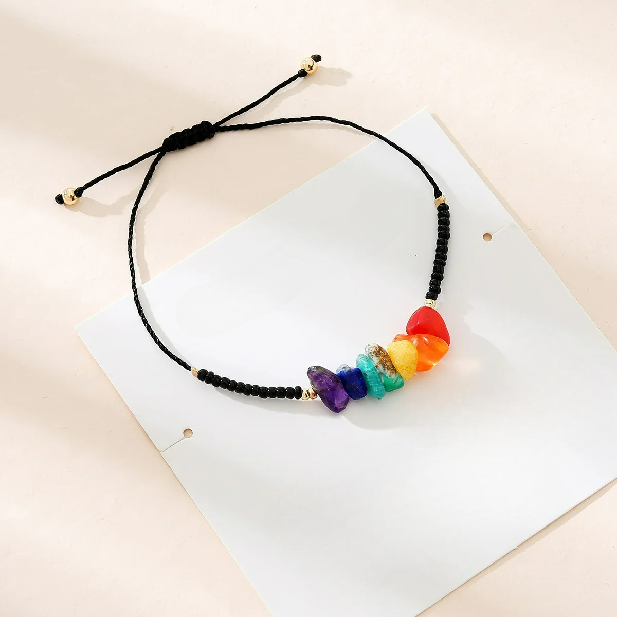 Bracelet with Natural 7 Chakra Stones black