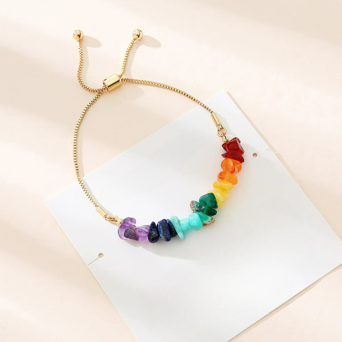 Bracelet with Natural 7 Chakra Stones gold