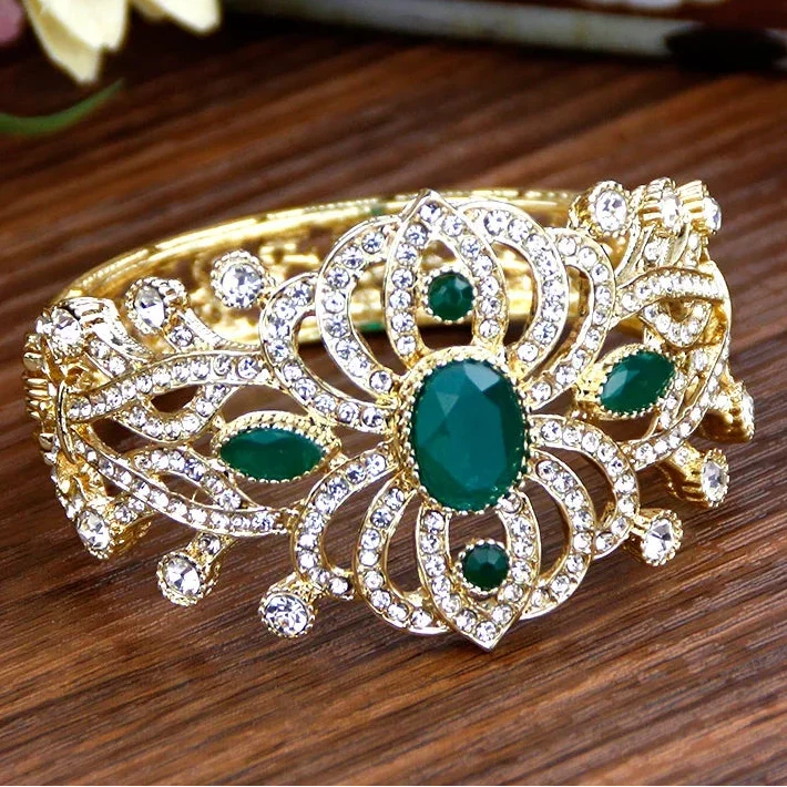 Bracelet with rhinestones and stones, Arabic Muslim wedding green