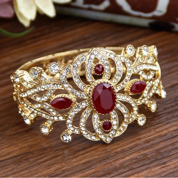 Bracelet with rhinestones and stones, Arabic Muslim wedding red