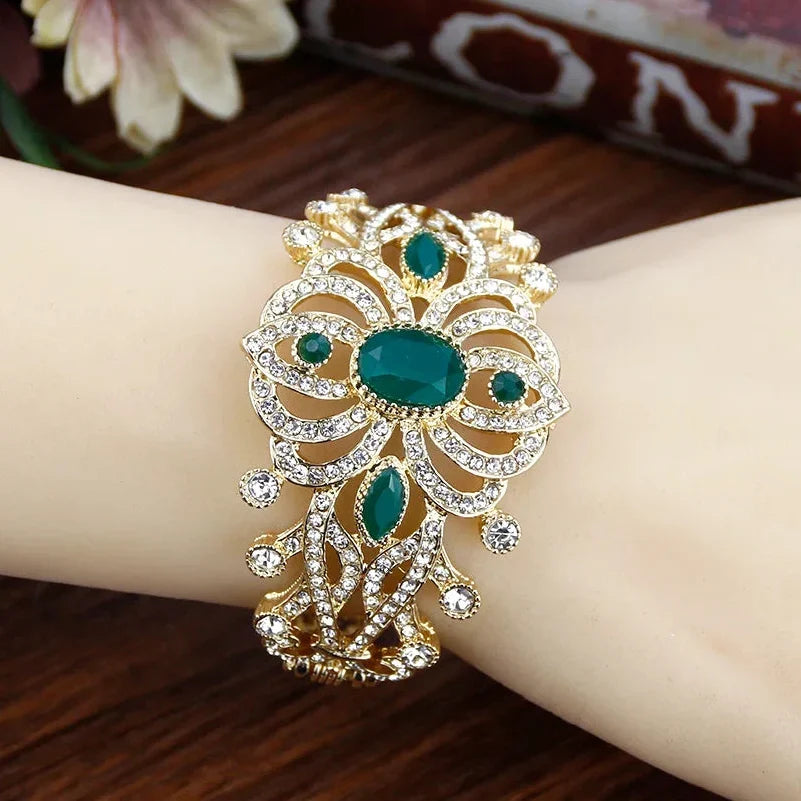 Bracelet with rhinestones and stones, Arabic Muslim wedding green