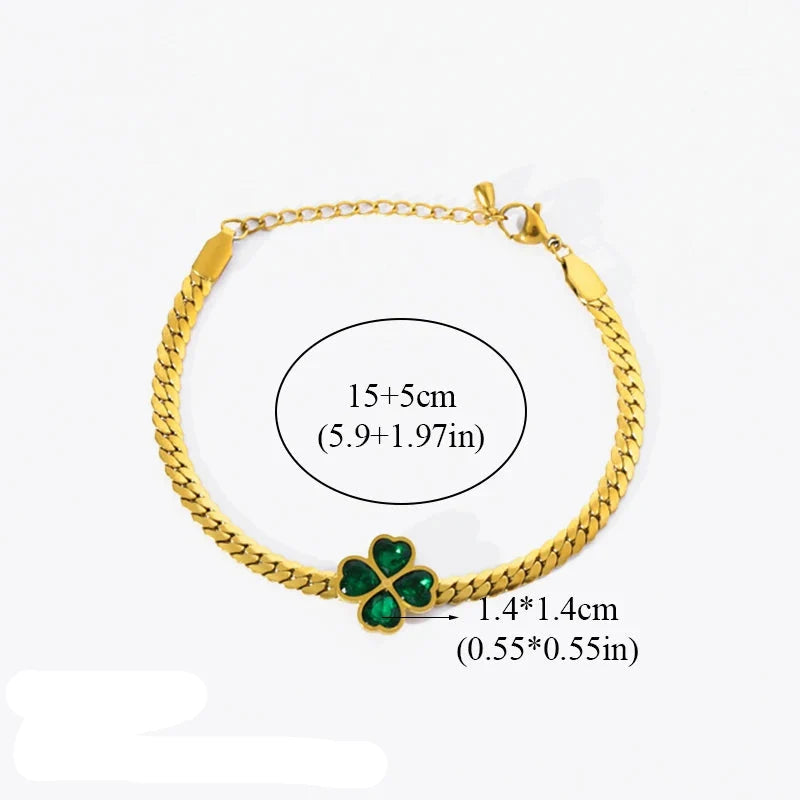 Bracelet avec Trèfle à 4 Feuilles en Cristal Vert