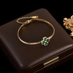 Bracelet avec Trèfle à 4 Feuilles en Cristal Vert