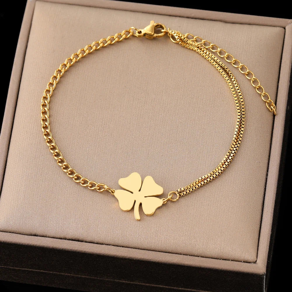 Bracelet avec Trèfle à 4 Feuilles Porte Bonheur or