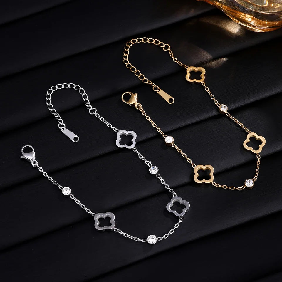 Bracelet avec Trèfles à 4 Feuilles avec Zircon argent
