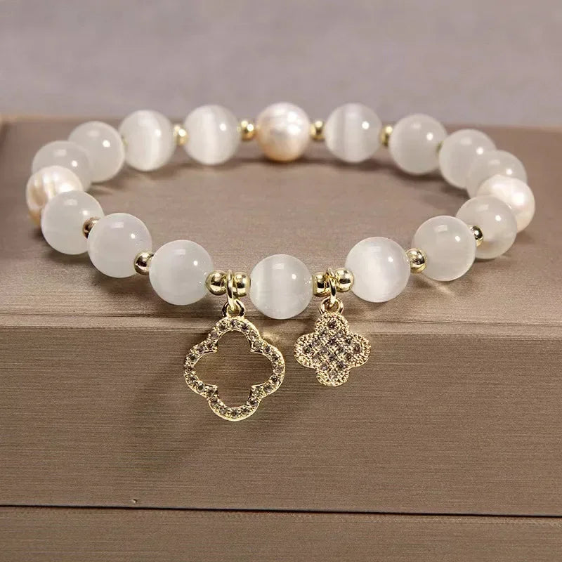 Beaded Bracelet with Four-Leaf Clovers