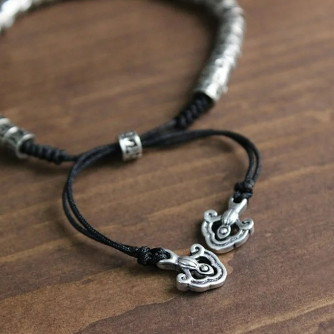 Carved Buddhist Amulet Figaro Bracelet