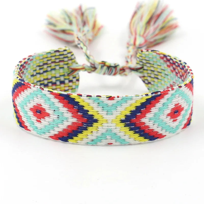 Wide Brazilian Bracelet with Geometric Patterns turquoise blue