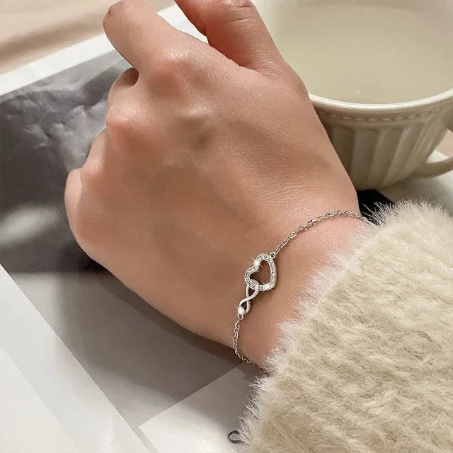 Infinity Love Heart Bracelet in Silver for Women
