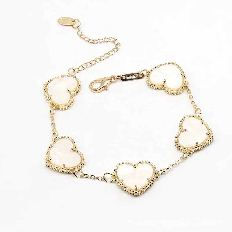 Gold Heart Bracelet for Women White