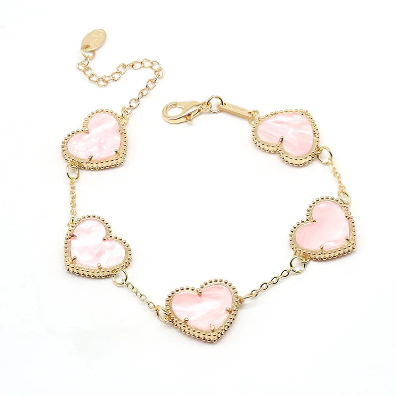 Gold Heart Bracelet for Women Pink
