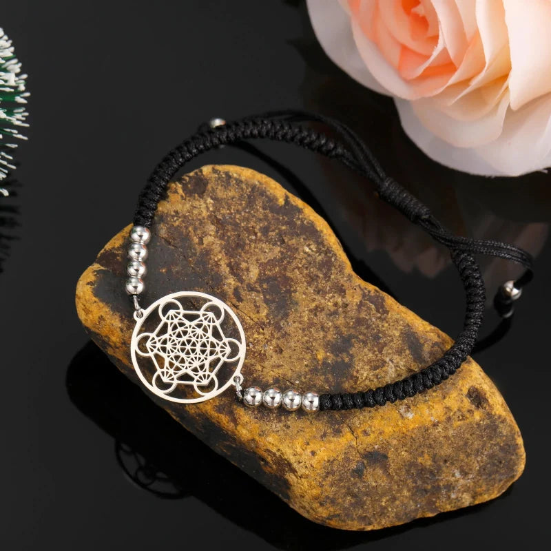 Цветной браслет «Куб Метатрона» чёрный