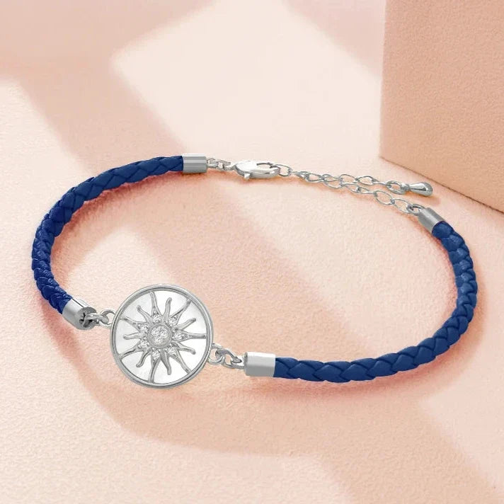 Compass Bracelet in Leather with Compass Rose, navy blue silver