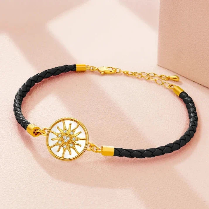Compass Bracelet in Leather with Compass Rose, black gold