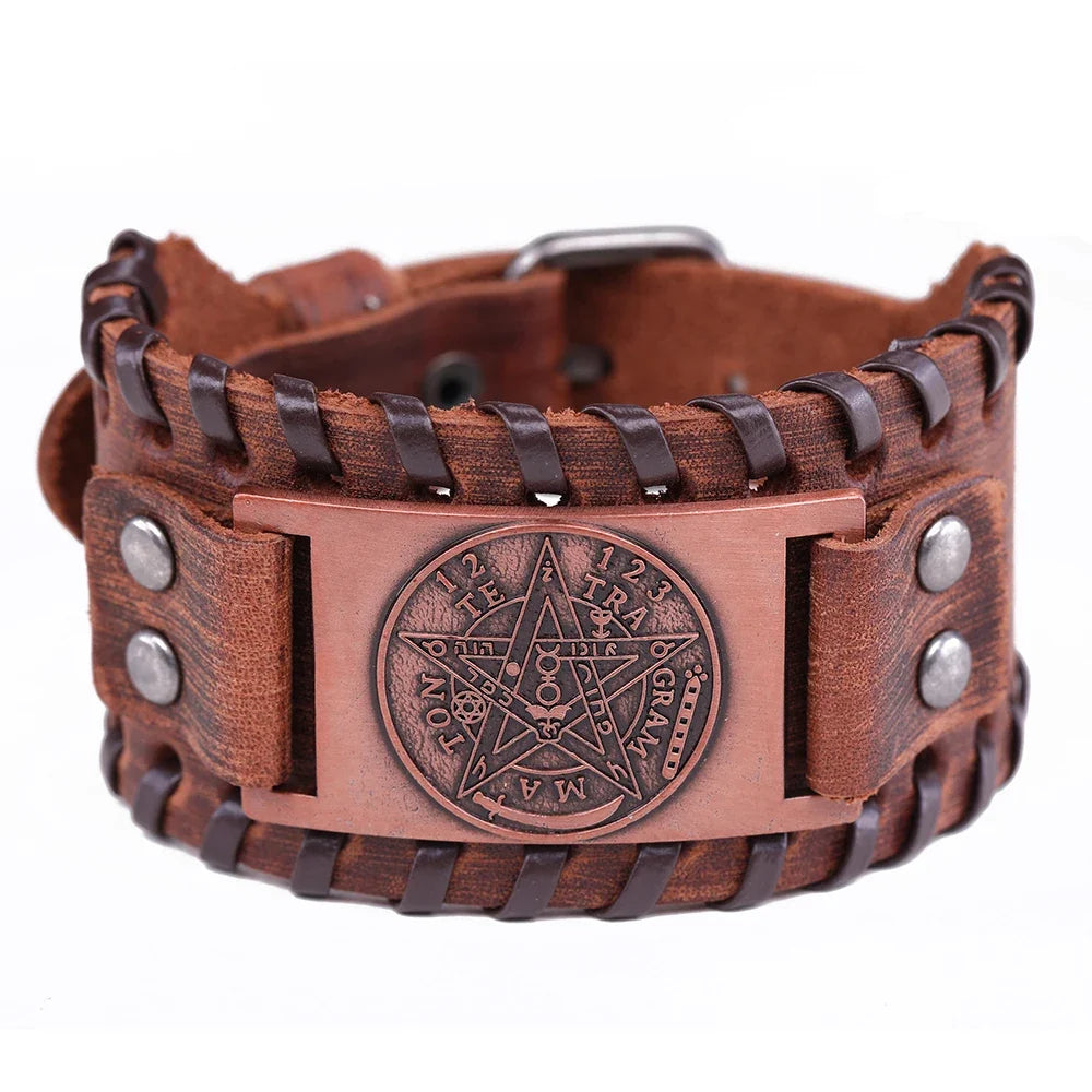 Pentacle Witchcraft Leather Bracelet Wiccan Chain Bracelet 3