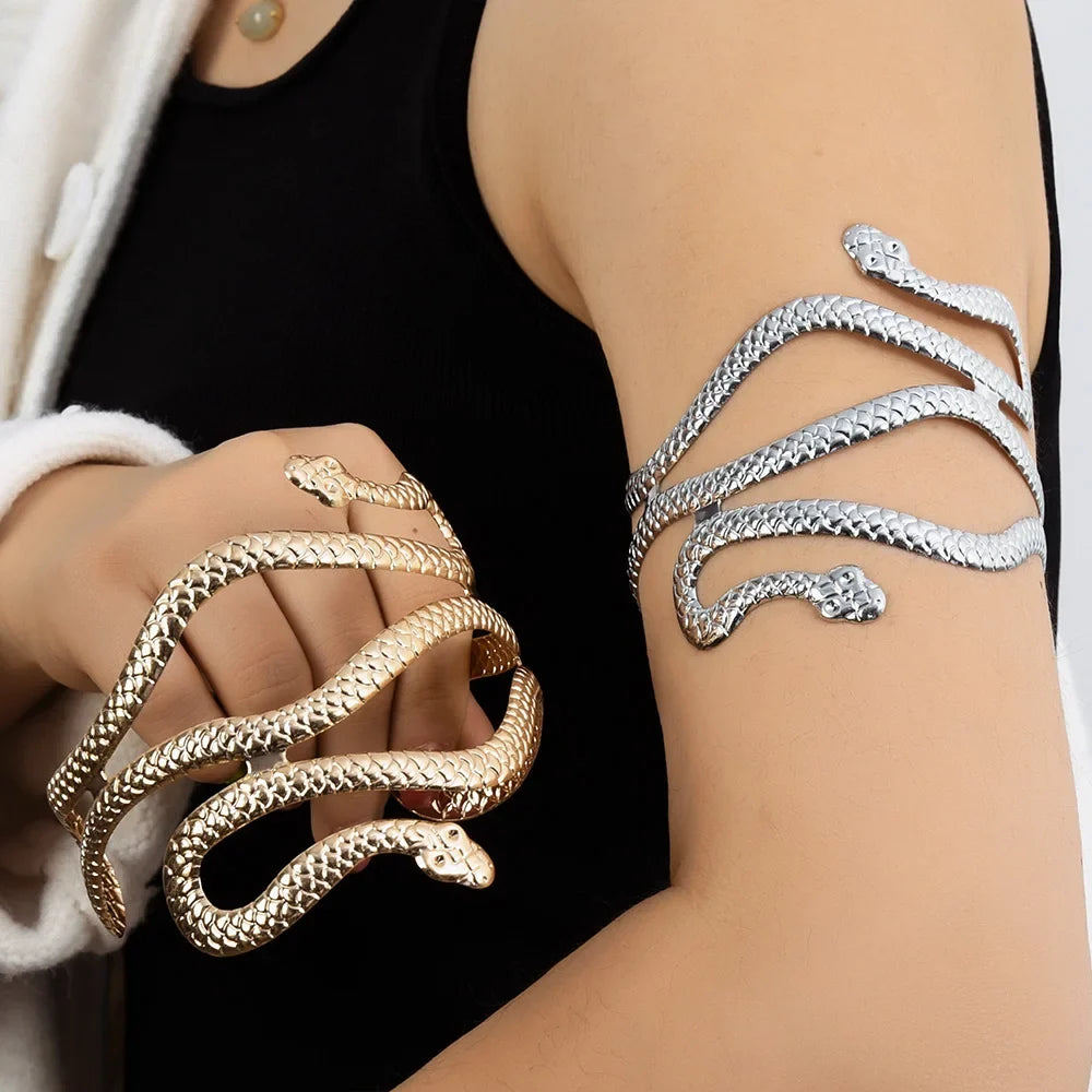 Women's Snake Arm Bracelet - Silver Arm Chain Ornament and Bicep Jewelry