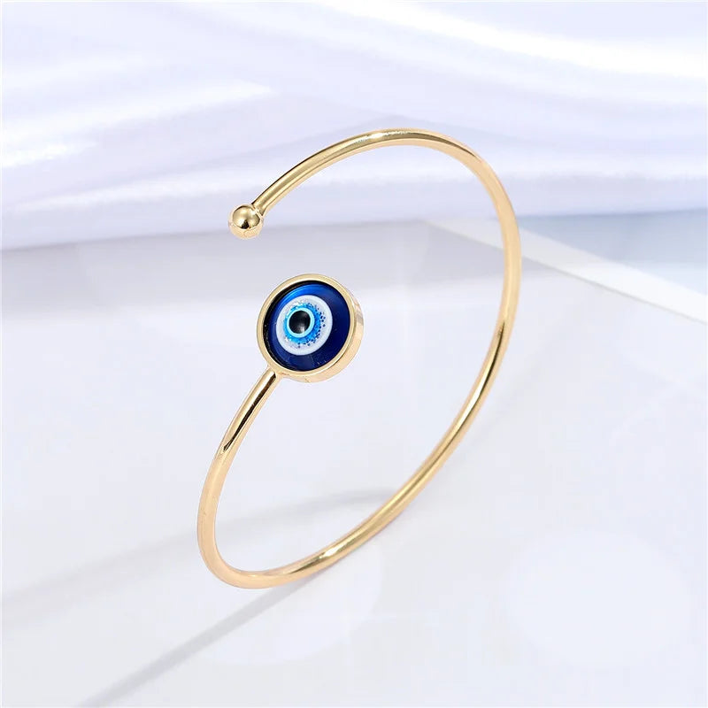 Turkish Blue Evil Eye Charm Bracelet in Gold