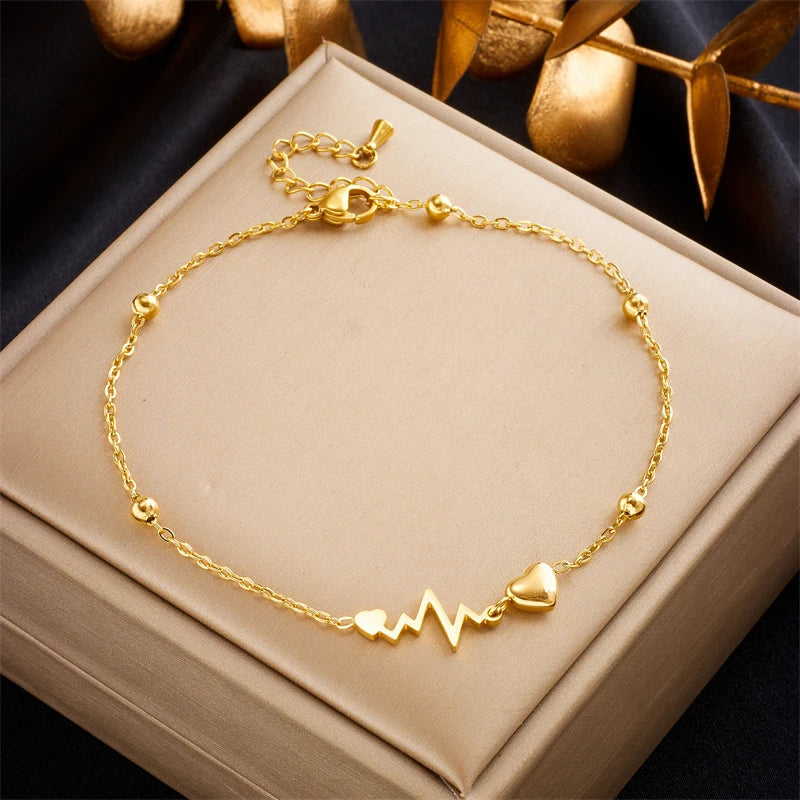 Anklet with Hearts and Electrocardiogram