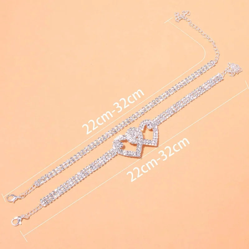 Heart and rhinestone anklet for women