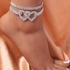 Heart and rhinestone anklet for women
