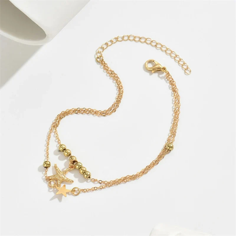 Gold starfish ankle bracelet for women
