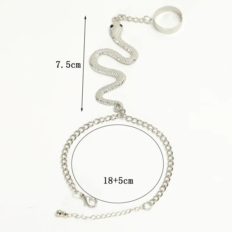 Snake Hand Chain Bracelet for Women, Hand & Finger Chain Jewelry, Silver