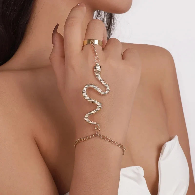 Snake Hand Chain Bracelet for Women, Hand & Finger Chain Jewelry, Gold