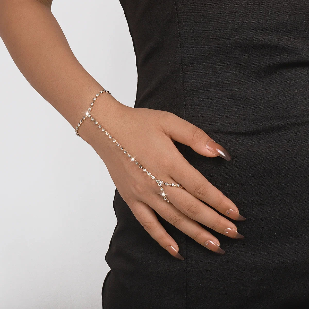 Rhinestone Hand Bracelet Women's Jewelry Hand & Finger Chain silver
