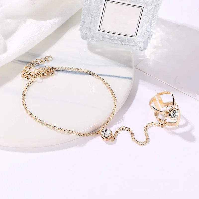 Hand Chain Bracelet with Zircon Stones - Women’s Jewelry Hand & Finger Chain