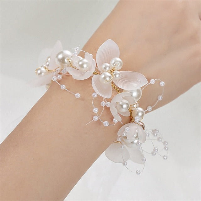 Wedding Bracelet with Pearls and Flowers