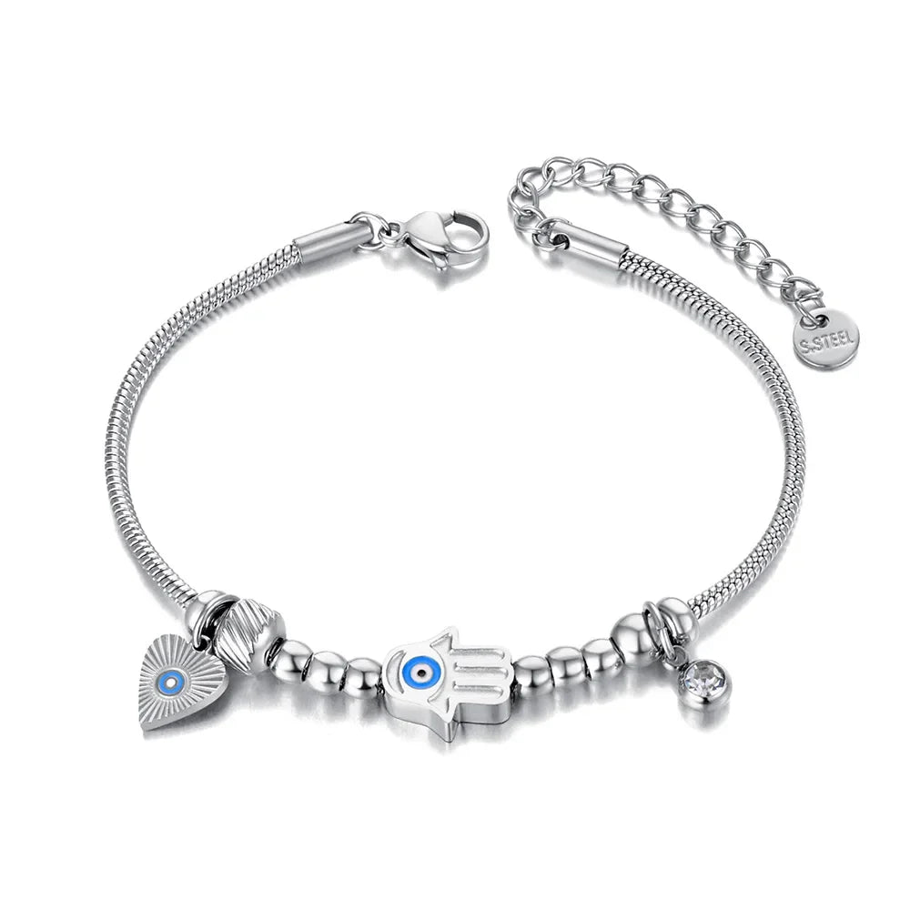Protective Bracelet with Hamsa and Blue Eye silver