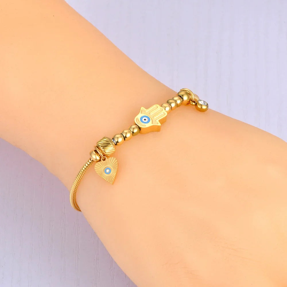 Protective Bracelet with Hamsa and Blue Eye gold