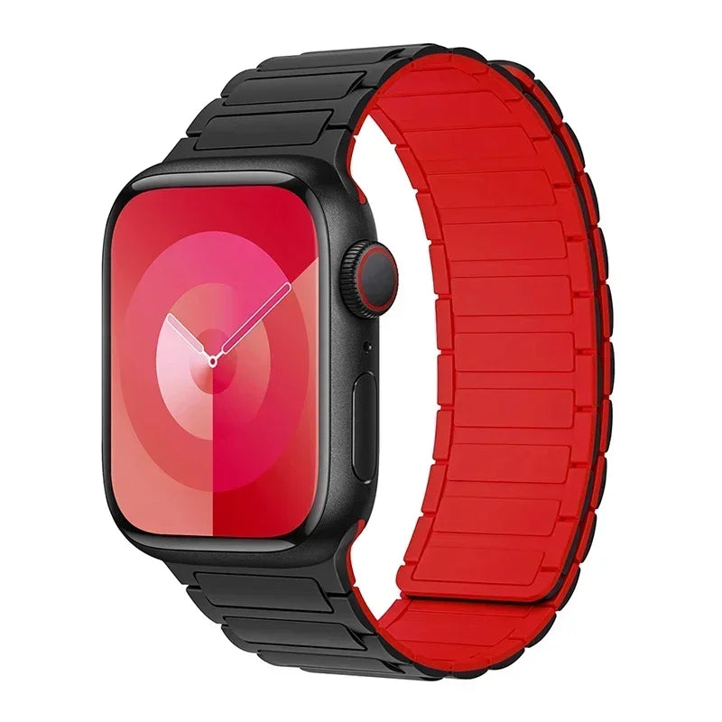 Магнитный сменный ремешок для Apple Watch чёрно-красный