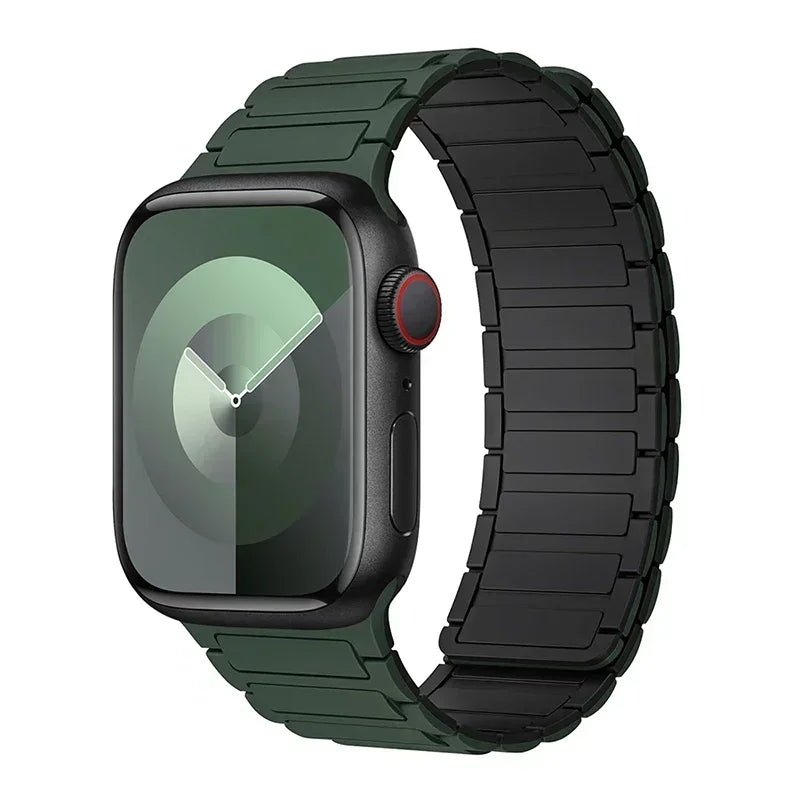 Магнитный сменный ремешок для Apple Watch зелёно-чёрный