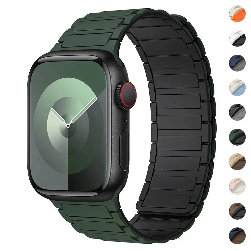 Магнитный сменный ремешок для Apple Watch зелёно-чёрный
