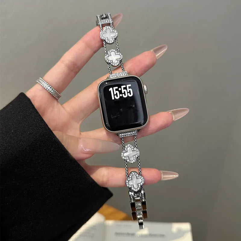 Сменный ремешок для Apple Watch — дизайн в виде трилистника, серебристо-чёрный