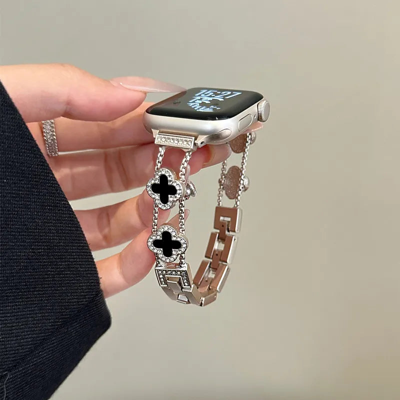 Replacement band for Apple Watch - silver clover design