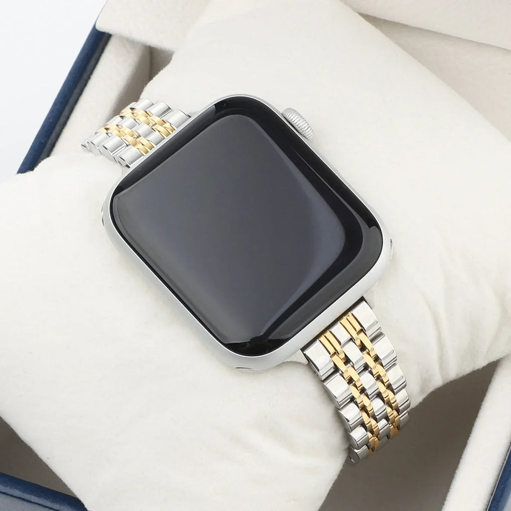 Сменный браслет для Apple Watch из нержавеющей стали, серебристо-золотой