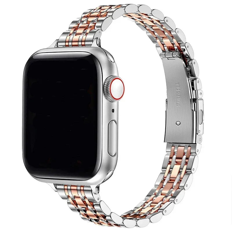 Сменный браслет для Apple Watch из нержавеющей стали, серебристо-розовое золото