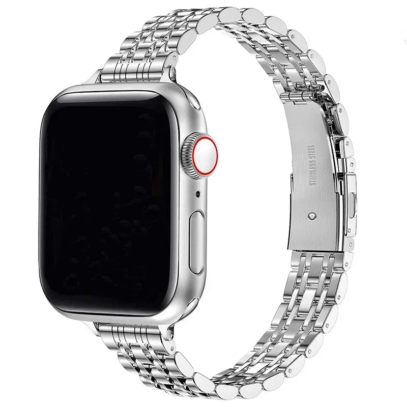 Silver stainless steel replacement band for Apple Watch