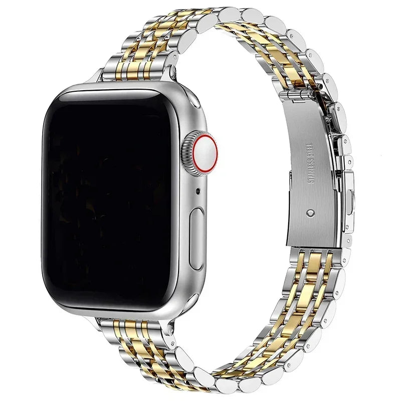 Сменный браслет для Apple Watch из нержавеющей стали, серебристо-золотой