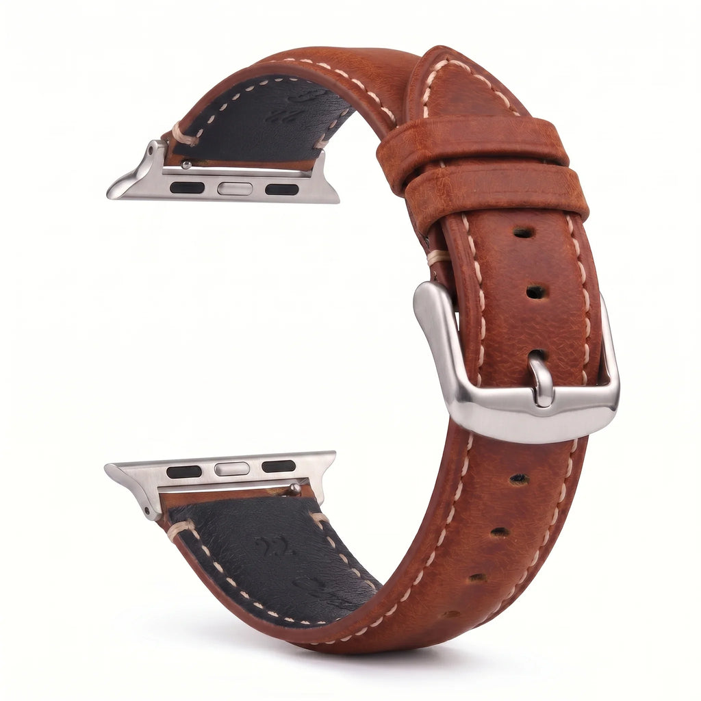 Классический коричнево-серебристый кожаный сменный ремешок для Apple Watch