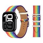 سوار بديل لساعة Apple Watch من الجلد للنساء والرجال بألوان قوس قزح